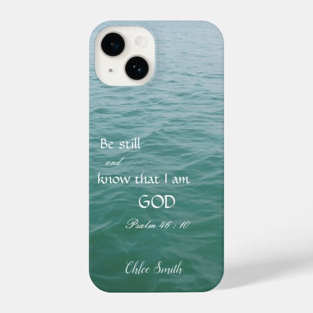 Coque iPhone Psaume biblique 46:10 avec vue sur l'océan (Verso)