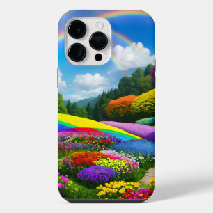 Coque Pour Pour iPhone 14 Pro Max Rainbow Hills et Flowers Two