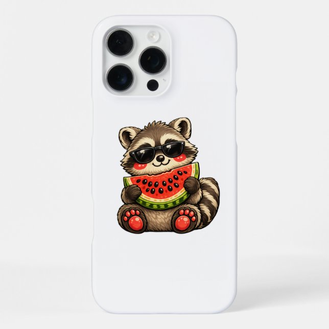 Coque iPhone Raton laveur mignon avec pastèque (Verso)