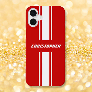 Coque iPhone 16 Plus Rayo élégant classique rouge blanc Monogramme
