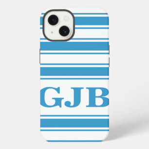Etui iPhone 13 Rayure horizontale bleue avec monogramme