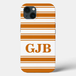 Etui iPhone 13 Rayure horizontale orange avec monogramme