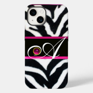COQUE POUR iPhone 14 RAYURE NOIR BLANC FOURRURE ZÈBRE FUCHSIA ROSE GEM 