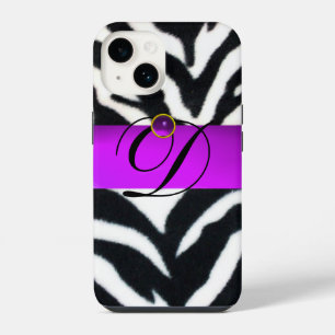 COQUE POUR iPhone 14 RAYURE NOIR BLANC FOURRURE ZÈBRE VIOLET POURPRE GE