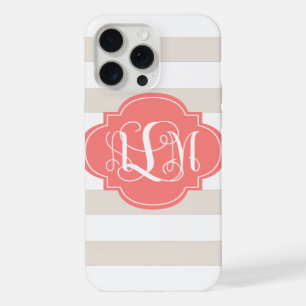 Rayures beige et monogramme corail