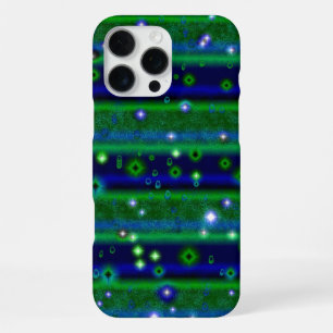Coque iPhone 16 Pro Max Rayures Bleu Vert avec Étoiles et Gouttes de Pluie