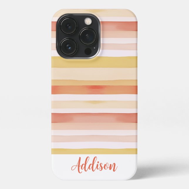 Coque iPhone Rayures D'Aquarelle Avec Nom (Verso)