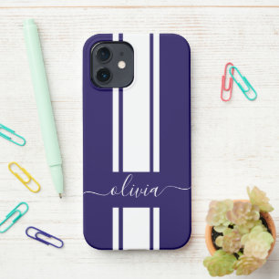 Coque iPhone 12 Rayures de course tendance moderne monogrammées 