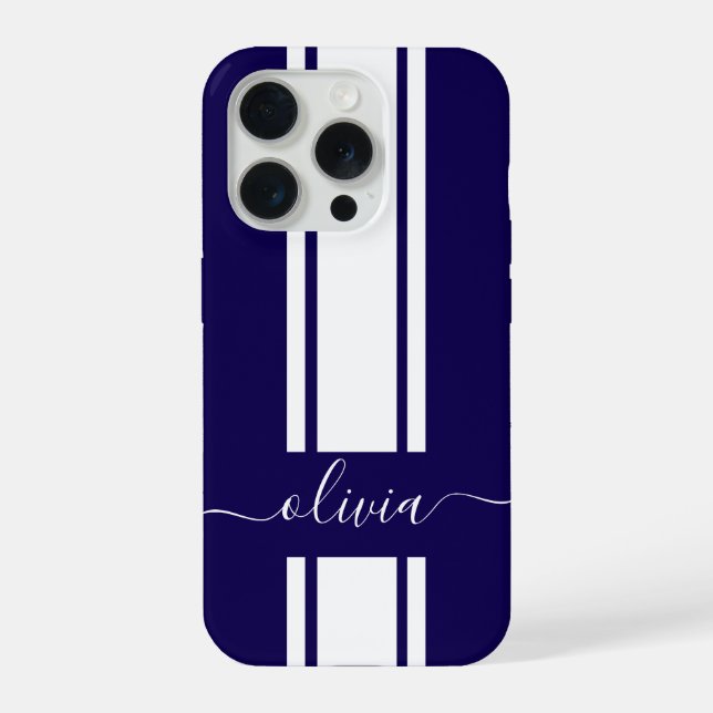 Coque iPhone Rayures de course tendance moderne monogrammées  (Verso)