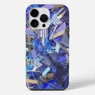 Coque Pour Pour iPhone 14 Pro Max Rayures géométriques abstraites bleu indigo blanc