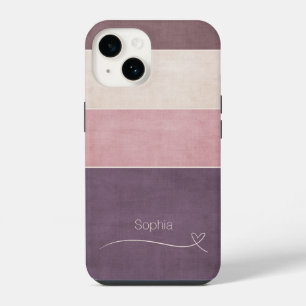 Coque Pour iPhone 14 Rayures Horizontales Beige Marron Rose Poussiéreux