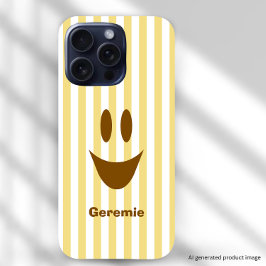 Coque iPhone 16 Pro Rayures Jaunes Beurre Amusant Smiley Marron