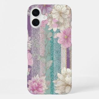 Coque iPhone 16 Plus Rayures pastel verticales avec textures de dentell