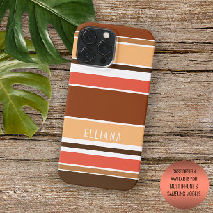 Coque iPhone 16 Pro Max Rayures personnalisées orange corail brun rouge d'