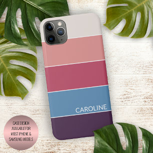 Coque iPhone 16 Pro Max Rayures Rose Pâle Rouge Corail Bleu Violet Foncé