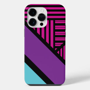 Coque Pour Pour iPhone 14 Pro Max Rayures triangulaires - Rose, Violet, Bleu et Noir