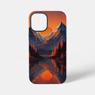 Coque iPhone 12 Mini Reflet de coucher de soleil de montagne Ciel orang