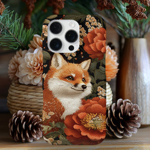 Coque iPhone 16 Pro Regard brodé adorable Renard & Fleurs