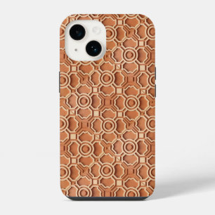 Coque Pour iPhone 14 relief géométrique 3D couleur terre cuite complexe