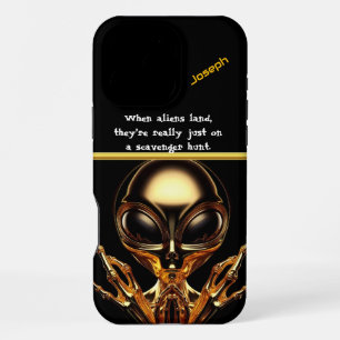 Coque iPhone 16 Pro Max Rencontre d'aliens dorés à la zone 51