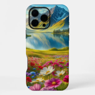 Coque iPhone 16 Pro Max Ressort coloré/lac de montagne fleuri