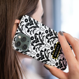 Coque Pour iPhone 14 Plus Rétro 1930 Art Déco Damas Floral avec nom