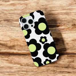 Coque iPhone 16 Pro Max Retro Chic noir & néon vert motif floral