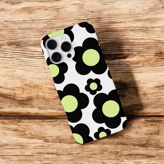 Coque iPhone Retro Chic noir & néon vert motif floral (Créateur téléchargé)