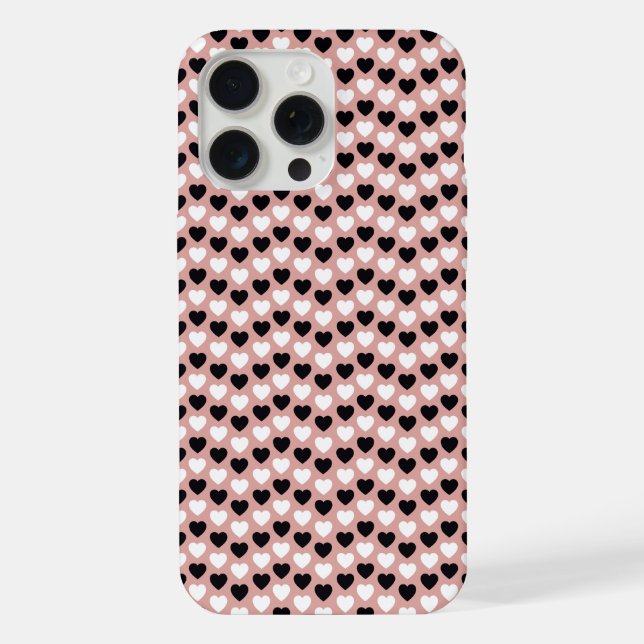 Coque iPhone Retro Hearts Pink Black & White (Verso)