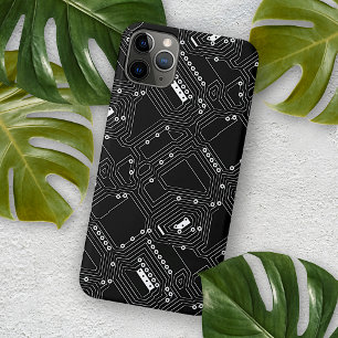 Coque iPhone 16 Pro Max Rétro noir blanc carte de circuit imprimé d'ordina