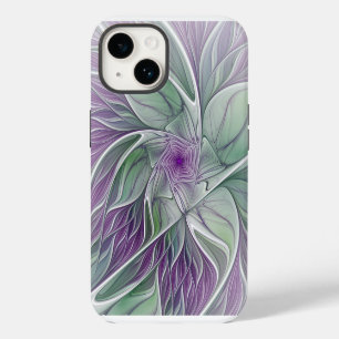 Coque Pour iPhone 14 Rêve de fleurs, Abstrait violet vert Fractal Art