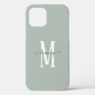 Coque iPhone 12 Rêve Motivationnel Gros Monogramme Sage initial