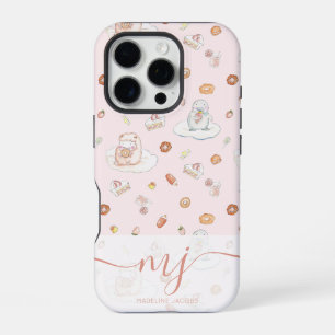 Coque iPhone 16 Pro Rêves doux Mouton & Pingouin Dessert rose Pastel