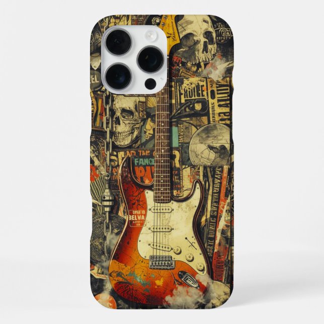 Coque iPhone Rock Guitar Collage for Rock Fans and Musicians (Verso)