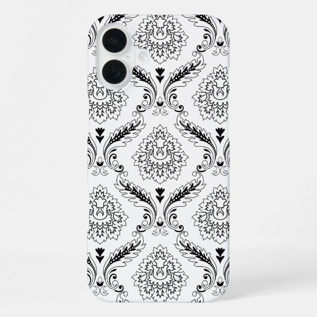 Coque iPhone Rococo Damask Line Pattern Black on White (Verso)