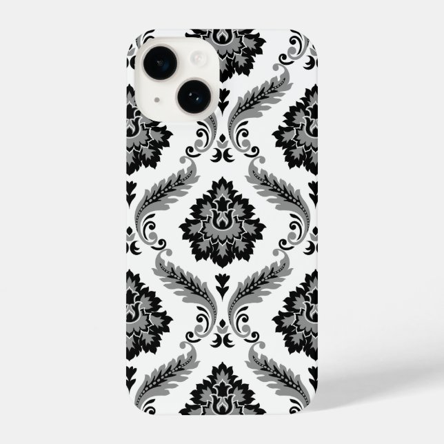 Coque iPhone Rococo Damask Pattern Grey Black White (Verso)