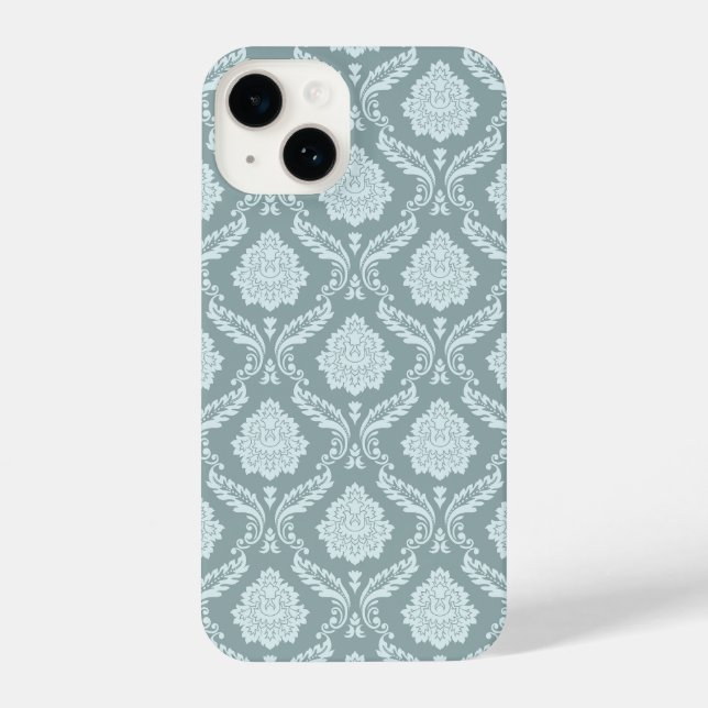 Coque iPhone Rococo Damask Rpt Pattern Duck Egg Blue+Teal (Verso)