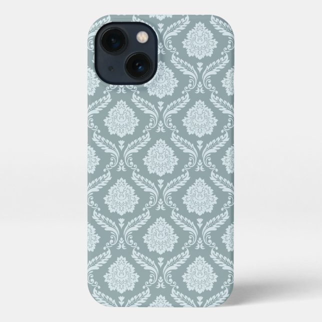 Coque iPhone Rococo Damask Rpt Pattern Duck Egg Blue+Teal (Verso)