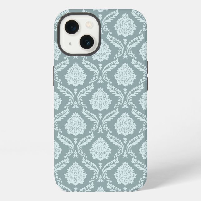 Coque iPhone Rococo Damask Rpt Pattern Duck Egg Blue+Teal (Verso)