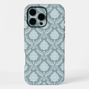 Coque iPhone 16 Pro Max Rococo Damassé Rpt Motif Œuf de Canard Bleu+Turquo