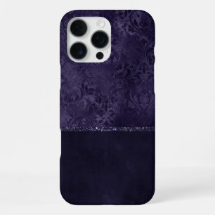 Coque iPhone 16 Pro Max Romance Indigo de Minuit Damassé Grunge Satiné