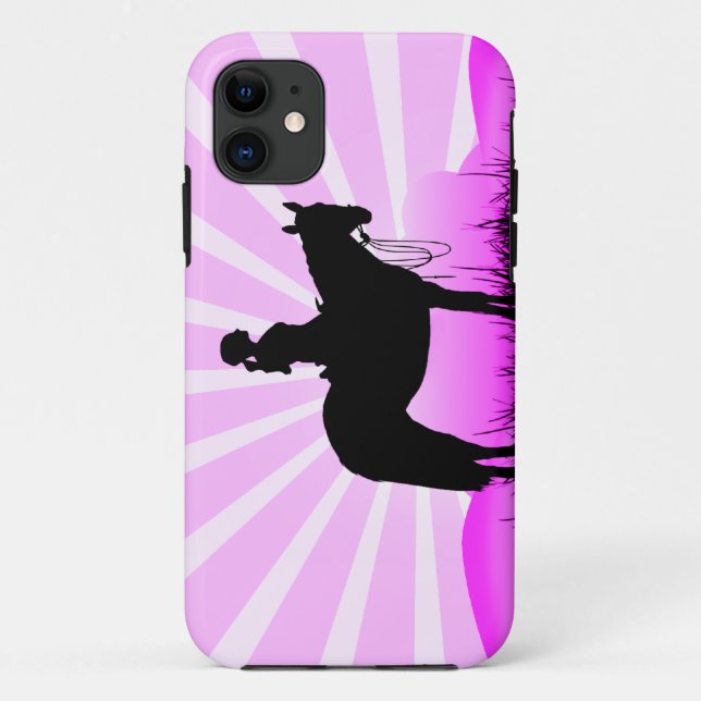 Coque iphone rose de cow-girl de coucher du soleil (Dos)