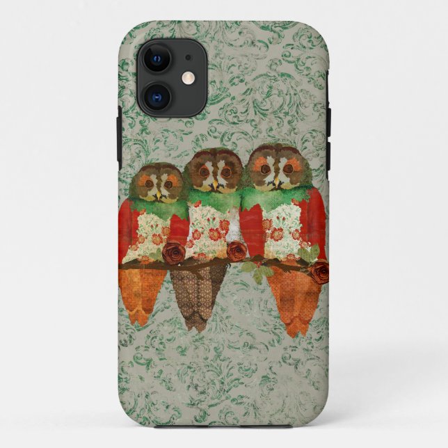 Coque iphone rose de damassé de jade de hiboux (Dos)