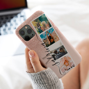 Etui iPhone 13 Pro Max Rose gold 4 grille de collage de photos nom blush 