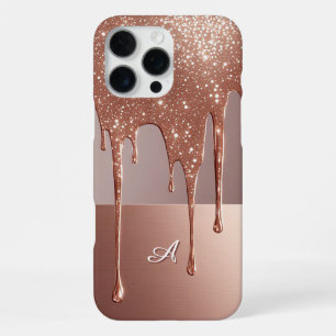 Coque iPhone 16 Pro Max Rose Gold Glamour Paillettes Personnalisé Élégant