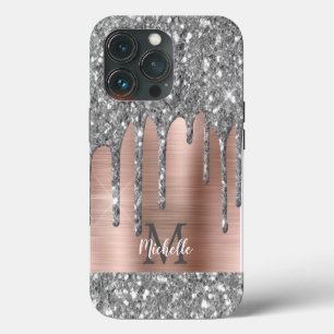 Etui iPhone 13 Pro Rose Gold Métalisé Monogramme C en Paillettes Arge