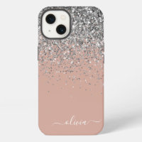 Rose Gold Rose Pâle Pailleté Argent Monogramme