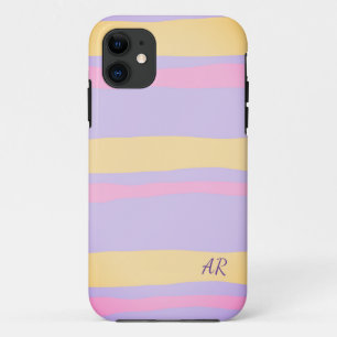 Coque iphone rose jaune violet pastel Wavy Stripes