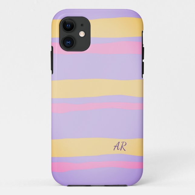 Coque iphone rose jaune violet pastel Wavy Stripes (Dos)