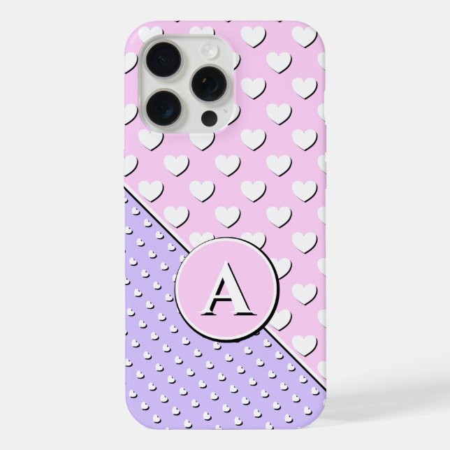 Coque iPhone Rose, Lavande, Monogramme personnalisé (Verso)